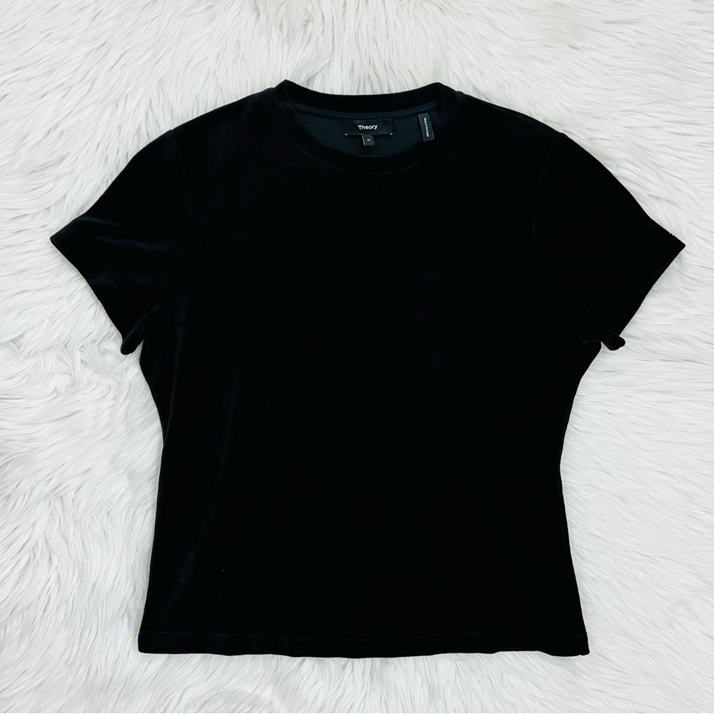 NWOT! Theory "Tiny Tee" Soft Black Velvet Ribbed Crew Neckline Sz M - Picture 2 of 8
